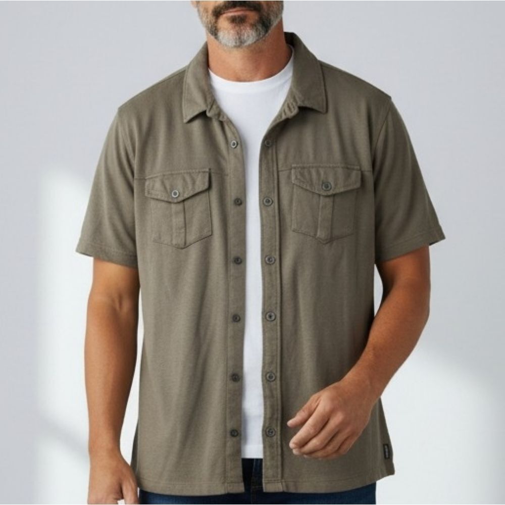 Prana Organic Cotton Brown Short Sleeve Shirt